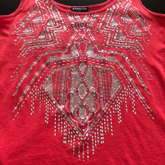 Express Embellished Silver Sequin Red Tank Top - Picture 10 of 15